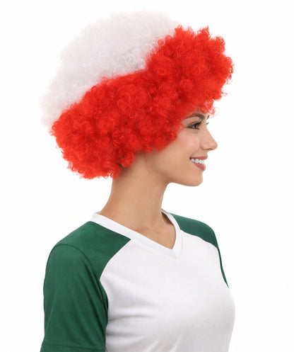 Poland Flag Sport Afro Red and White Wig