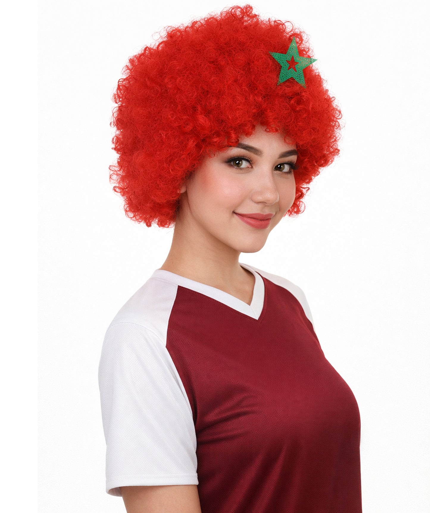 Morocco Flag Sport Afro Red and Green Wig