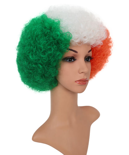 Ireland Flag Green, White, and Orange Clown Afro Wig