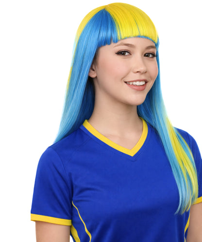 Sweden Flag Long Bob Yellow and Blue Wig