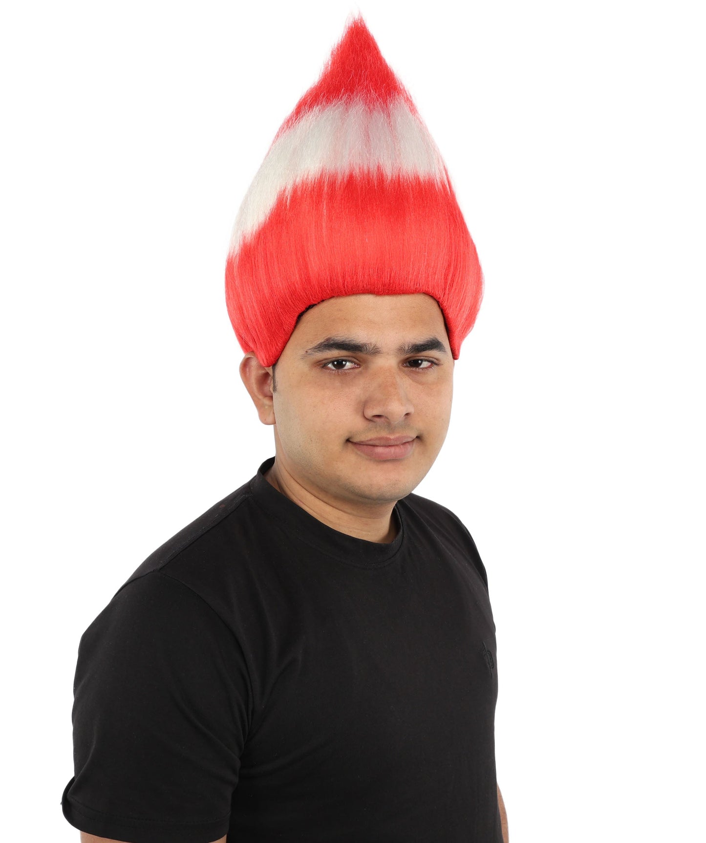 HPO Adult Austria Flag Troll Wig | 15 Inch Upright Spiked Red White Stripe Design | Sports Event National Holiday Parade Soccer Match Fan Gear