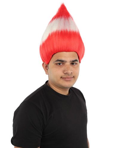 HPO Adult Austria Flag Troll Wig | 15 Inch Upright Spiked Red White Stripe Design | Sports Event National Holiday Parade Soccer Match Fan Gear