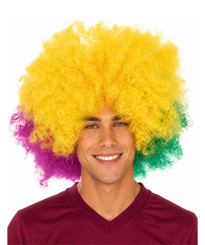 Adult Men's Carnival Mardi Gras Tri-Color Afro Style Wig | Halloween Multicolor Wig | Premium Breathable Capless Cap