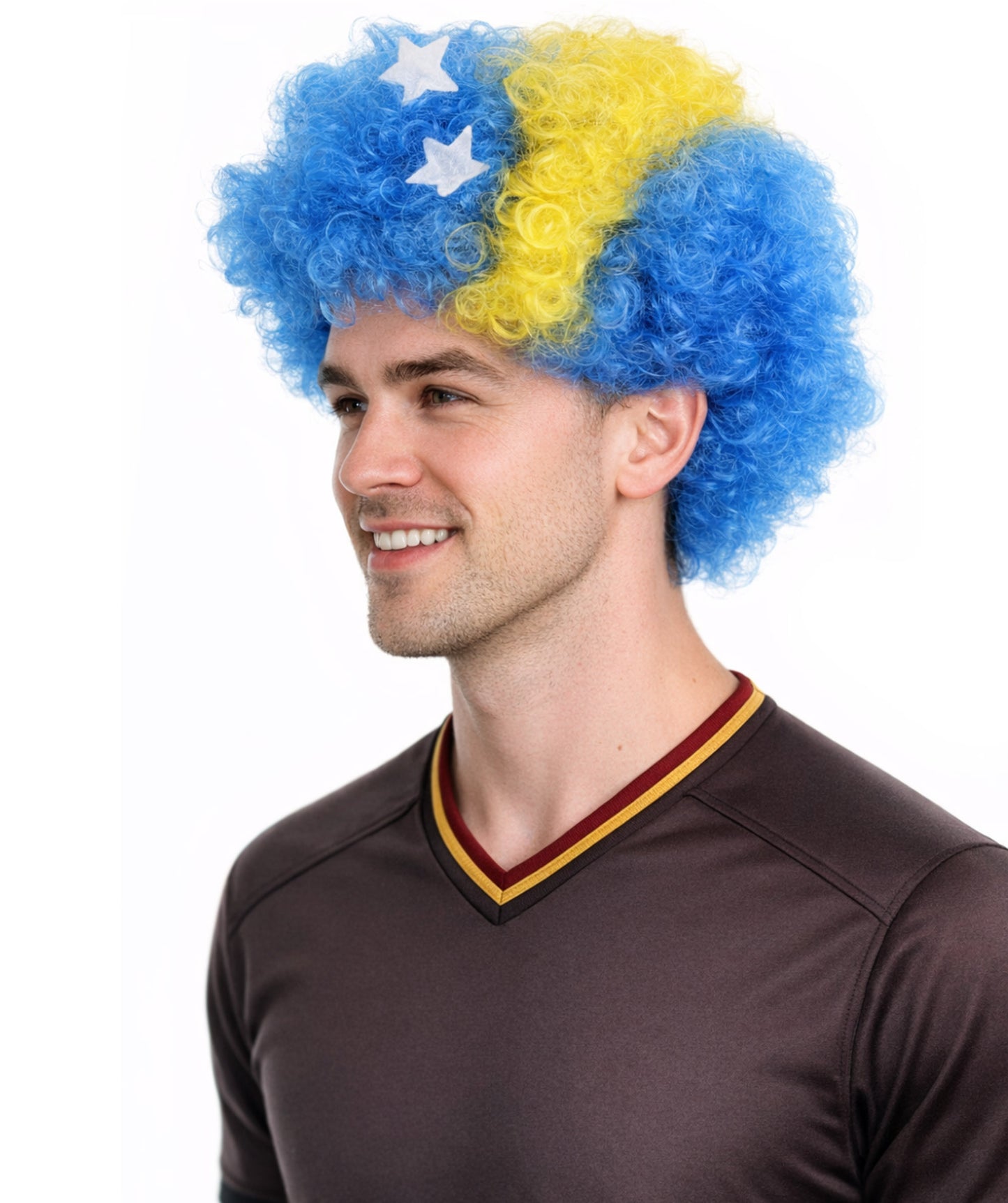 Bosnia and Herzegovina Afro Blue and Yellow Wig