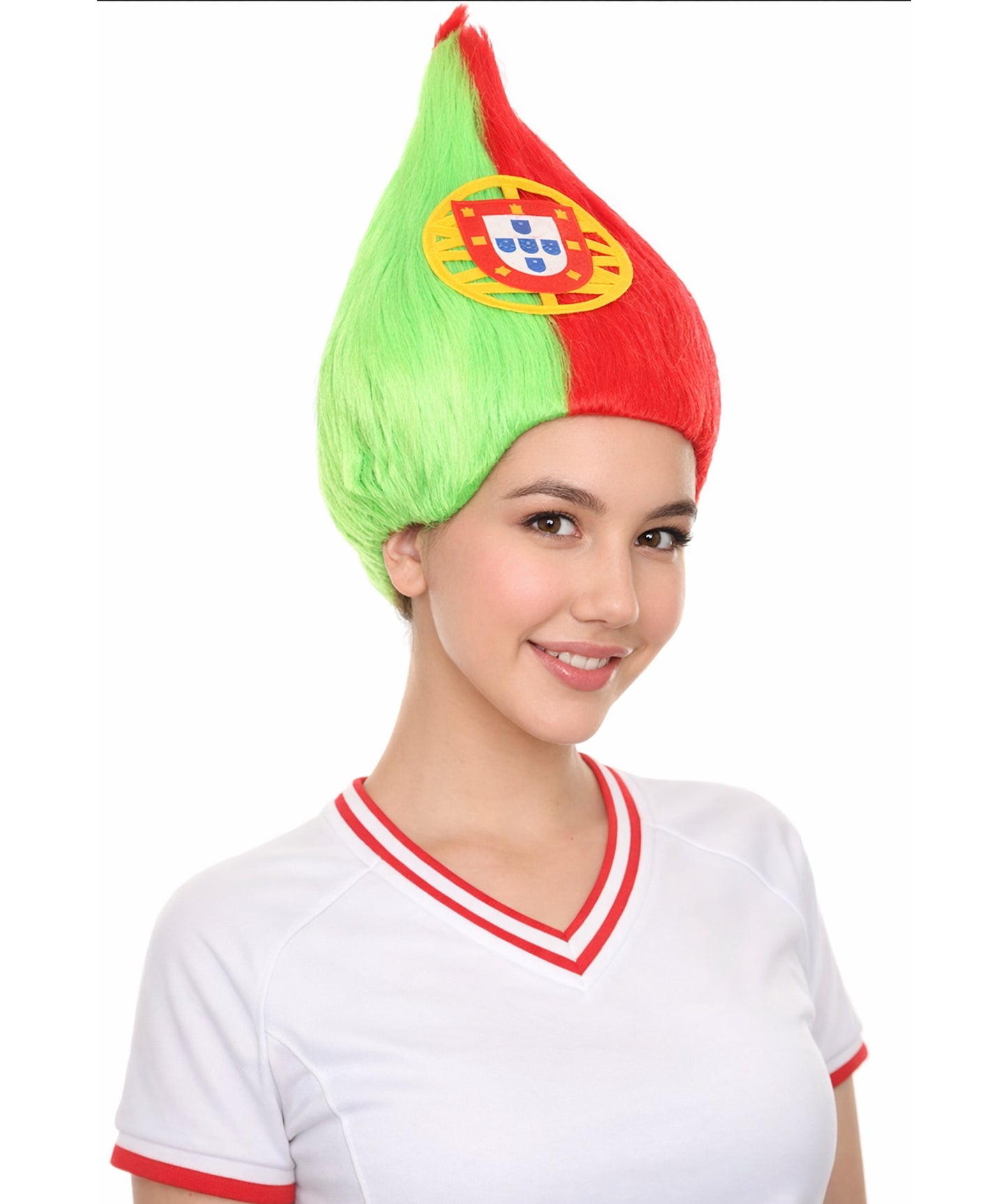 Portugal Flag Sports Troll Green & Red Wig