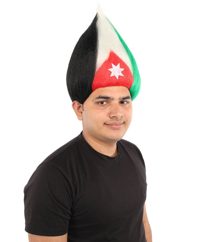 HPO Adult Unisex Jordan Flag Inspired Troll Wig – Tall Spiky Red, Black, and Green Hairpiece | Ideal  for Sport National Events & Parties