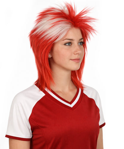 Denmark Flag 80's Mullet Red and White Wig