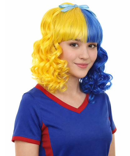 Bright Night Blue & Yellow Curly Wig | Cosplay Halloween Wig | Premium Breathable Capless Cap