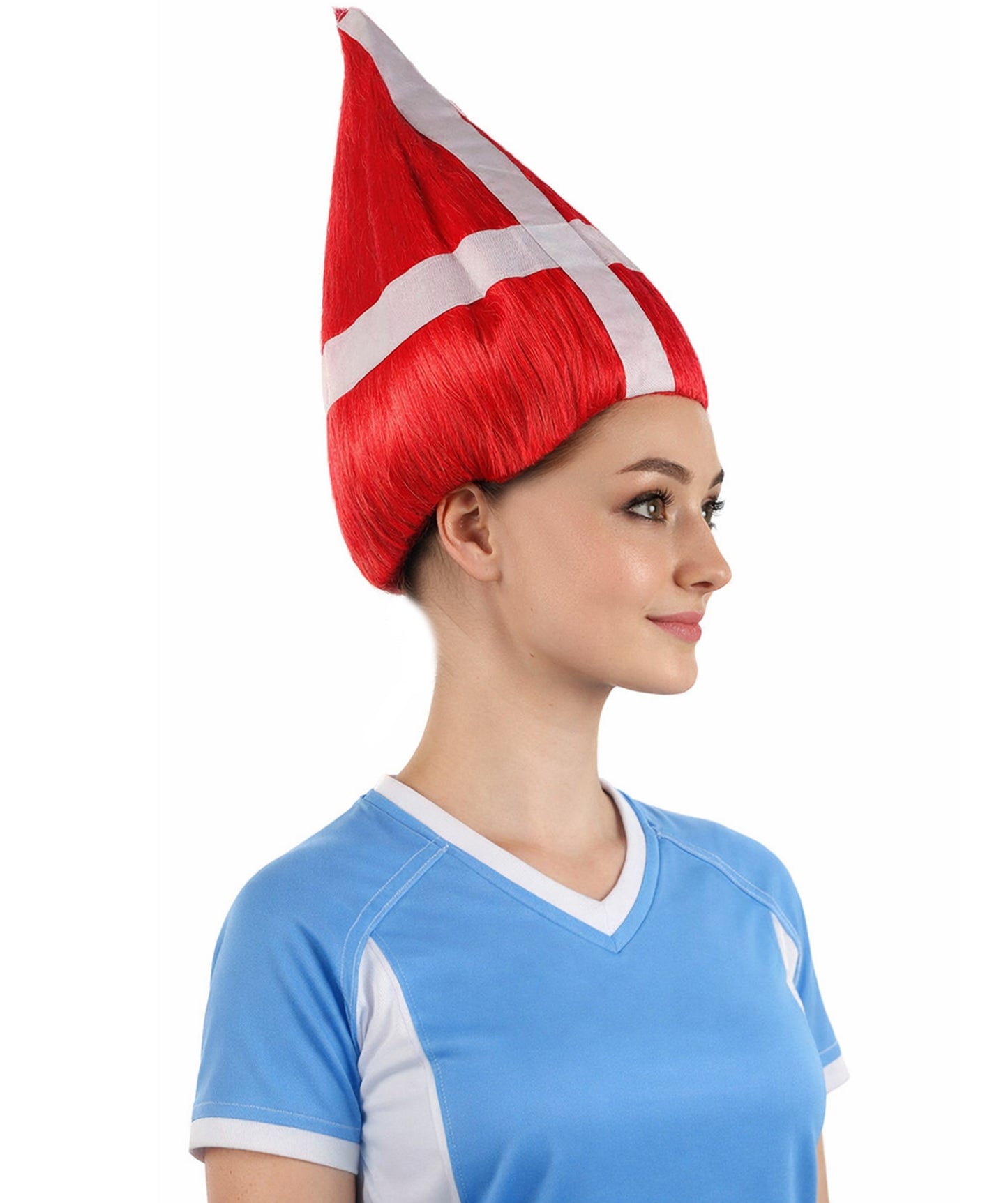 Denmark Flag Sports Troll Red & White Wig