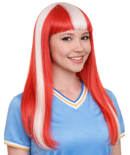 Denmark Flag Long Bob Red and White Wig