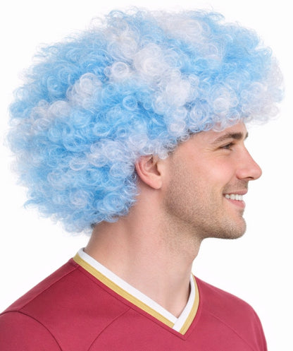 Greece Flag Afro  Blue and White Wig