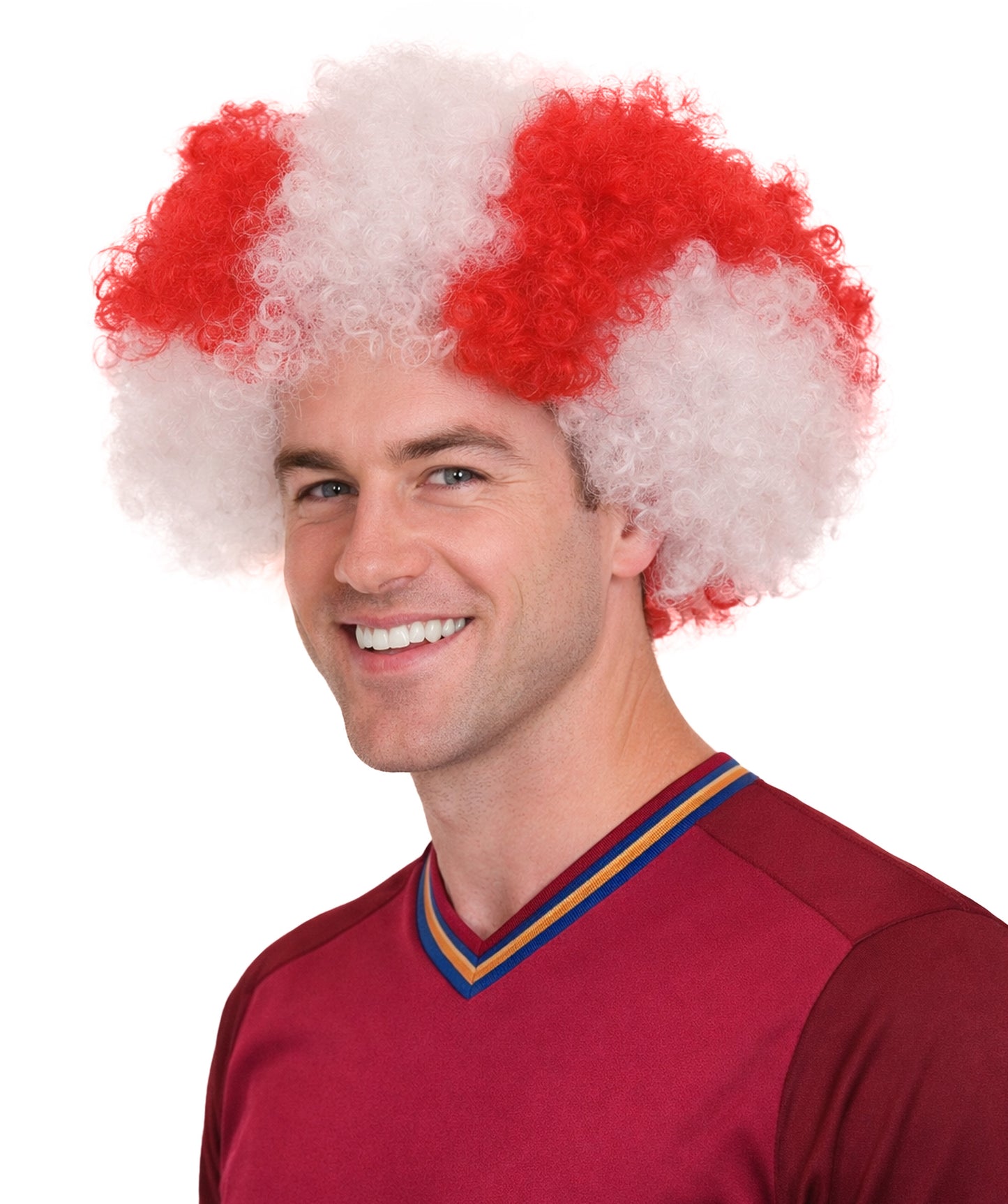 Atletico de Madrid Afro Wigs | Jumbo Super Size Red White Wig