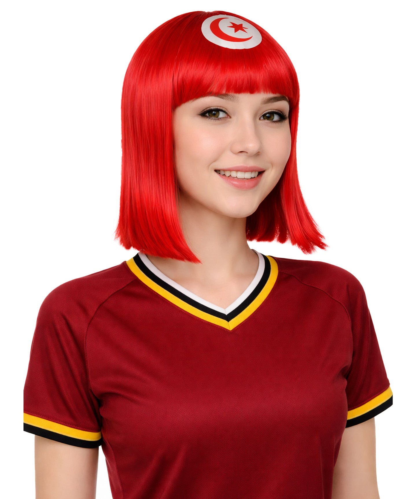 Tunisia Flag Bob Red and White Wig