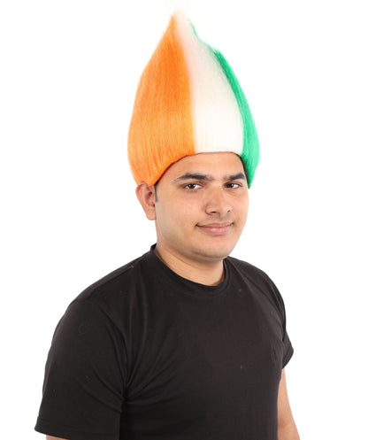 HPO Adult Unisex Côte d’Ivoire Flag Troll Wig – Orange, White, and Green Spiky Hair | Ideal for Sports Football, Sports Events & National Celebrations