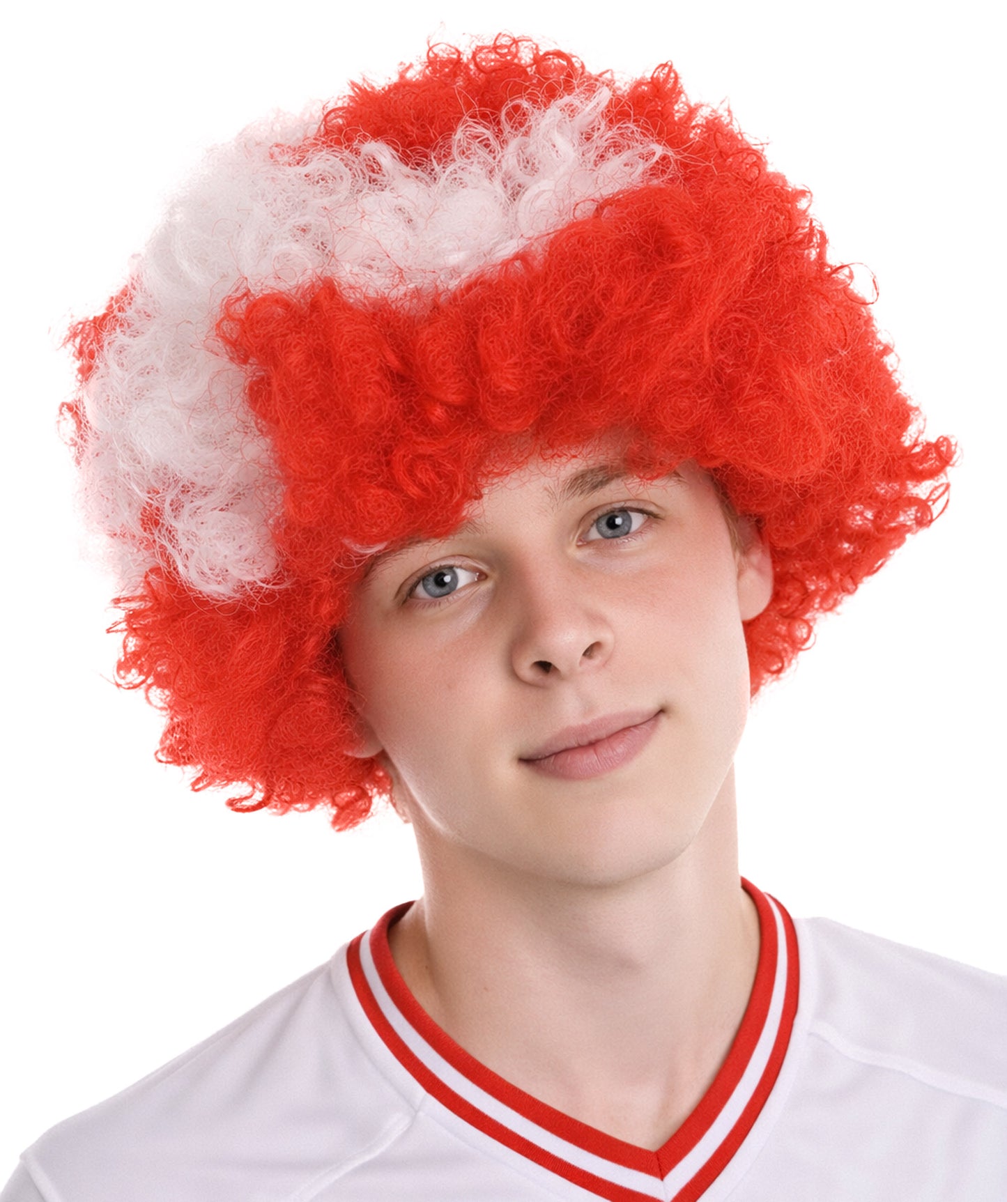 Denmark Flag Afro Red and White Wig