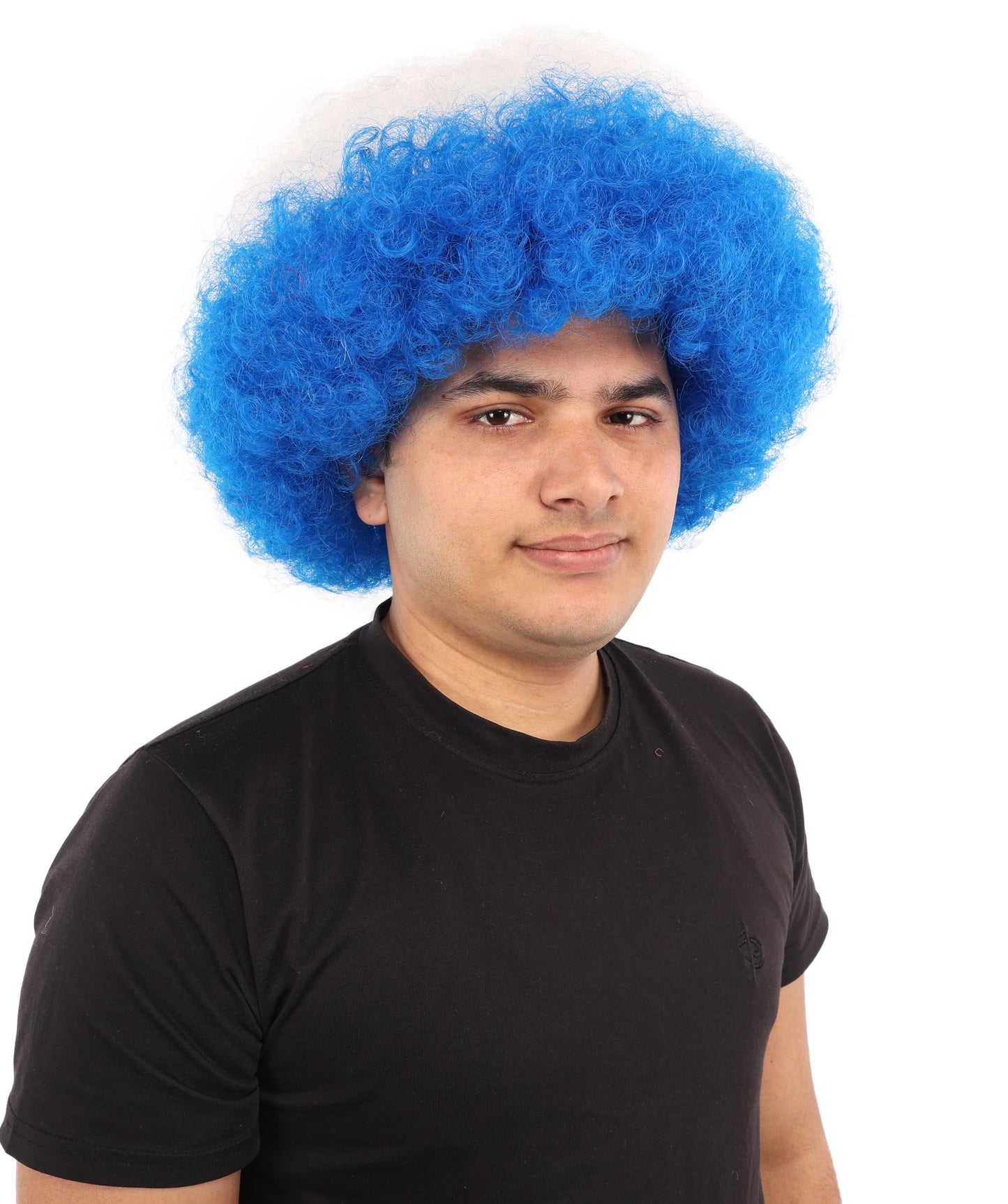 HPO Adult Tricolor Afro Style Netherlands Flag Wig | Flame-retardant Synthetic Fiber with Capless Construction | Ideal for Party, Halloween, Cosplay, Theater, Drag, Performance, Costume Events