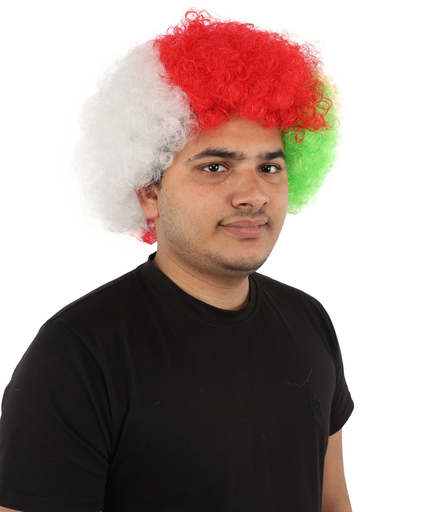 HPO Adult Tri Tone Sports Wig | Voluminous Kinky Afro Style Standard Cap Construction | Six Nations Championship Game Spirit Week Prop
