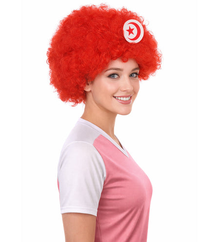 Tunisia Flag Sport Afro Red and White Wig