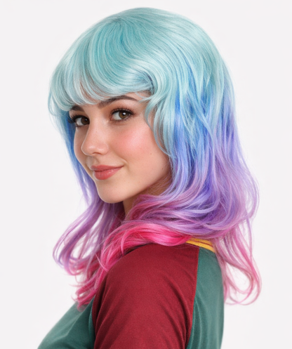Women's Shoulder Length Wavy Bisexual Flag Multi Color Wig - Capless Cap Design