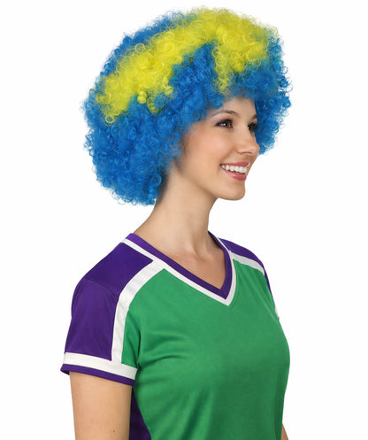 Sweden Flag Sport Afro Blue and Yellow Wig