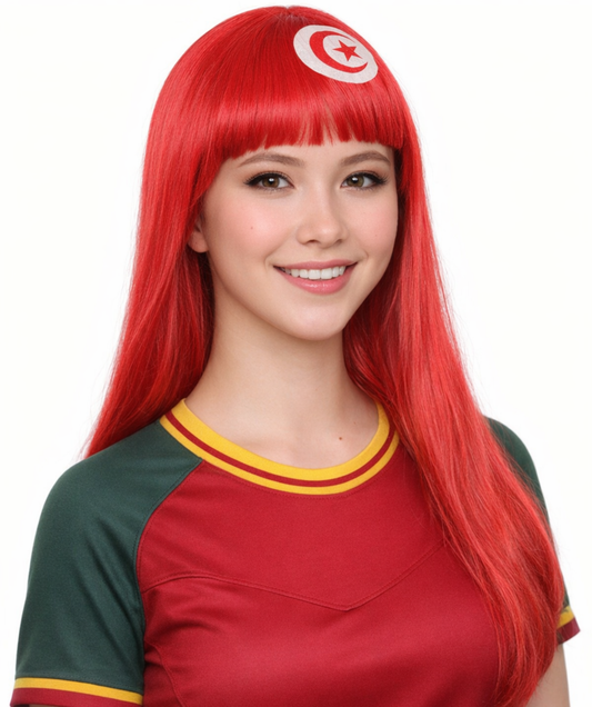 Tunisia Flag  Long Bob  Red and White Wig