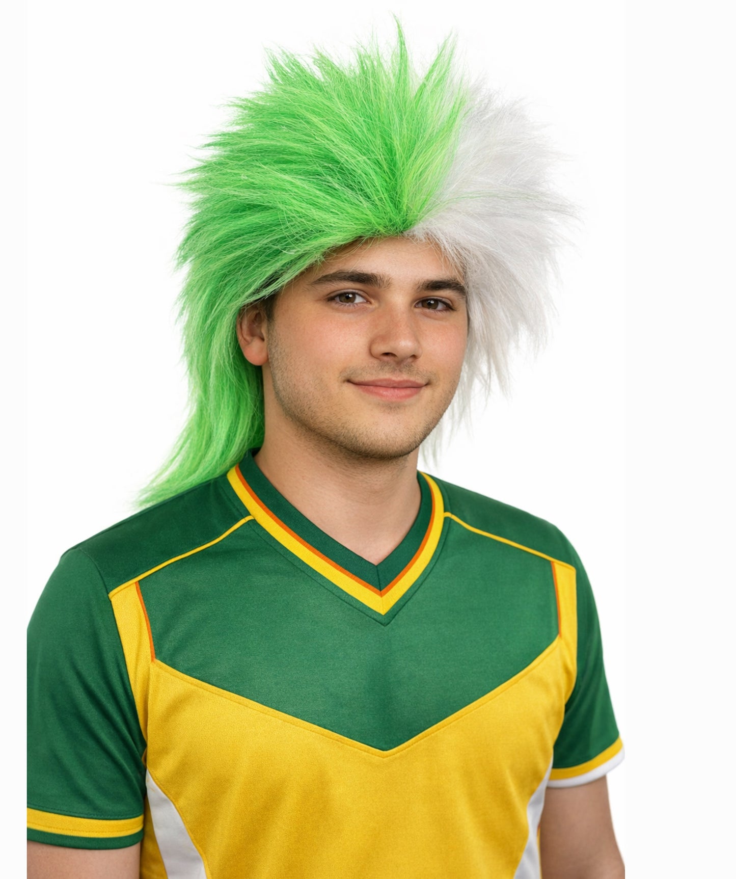 Green and White Split Color Spiky Mullet Style Sports Wig |