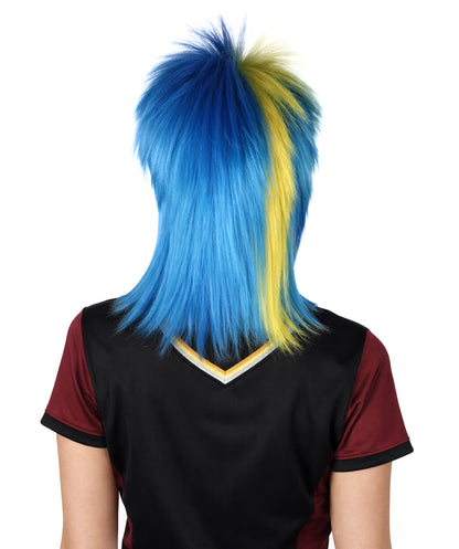 Sweden Flag 80's  Mullet Blue and Yellow Wig