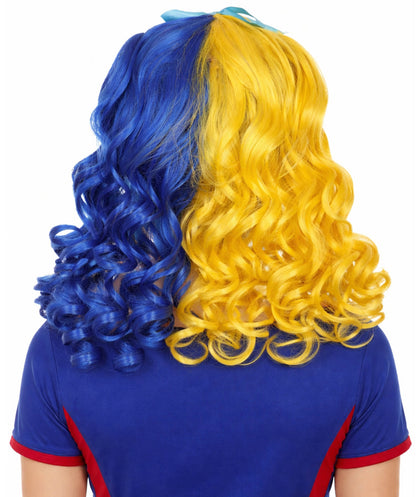 Bright Night Blue & Yellow Curly Wig | Cosplay Halloween Wig | Premium Breathable Capless Cap