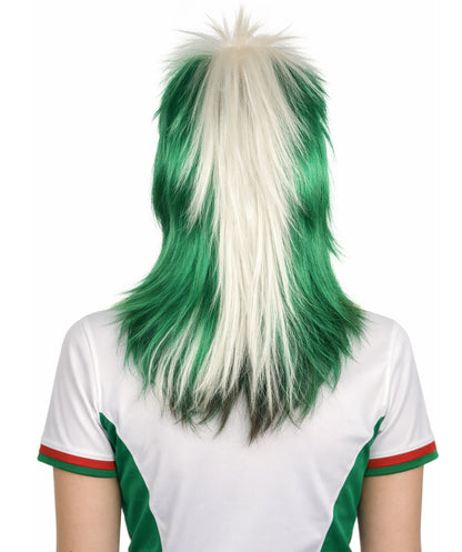 Nigeria Flag 80's  Mullet Green and White Wig