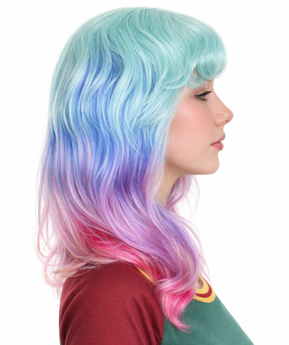 Women's Shoulder Length Wavy Bisexual Flag Multi Color Wig - Capless Cap Design