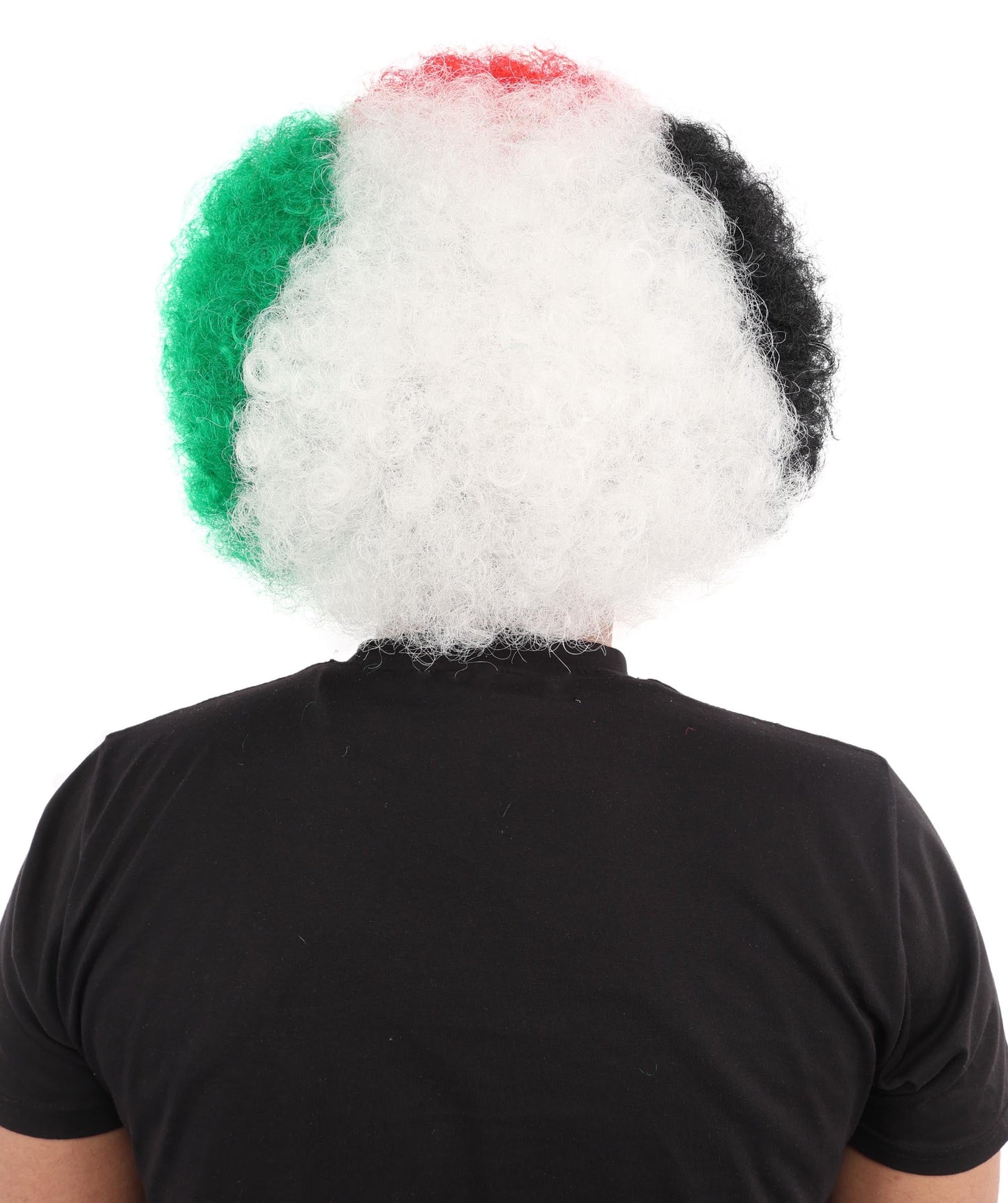 HPO Adult Unisex Jordan Flag Clown Wig – Curly Red, Black, and Green Sport Hairpiece | Ideal for  National Celebrations & Parties