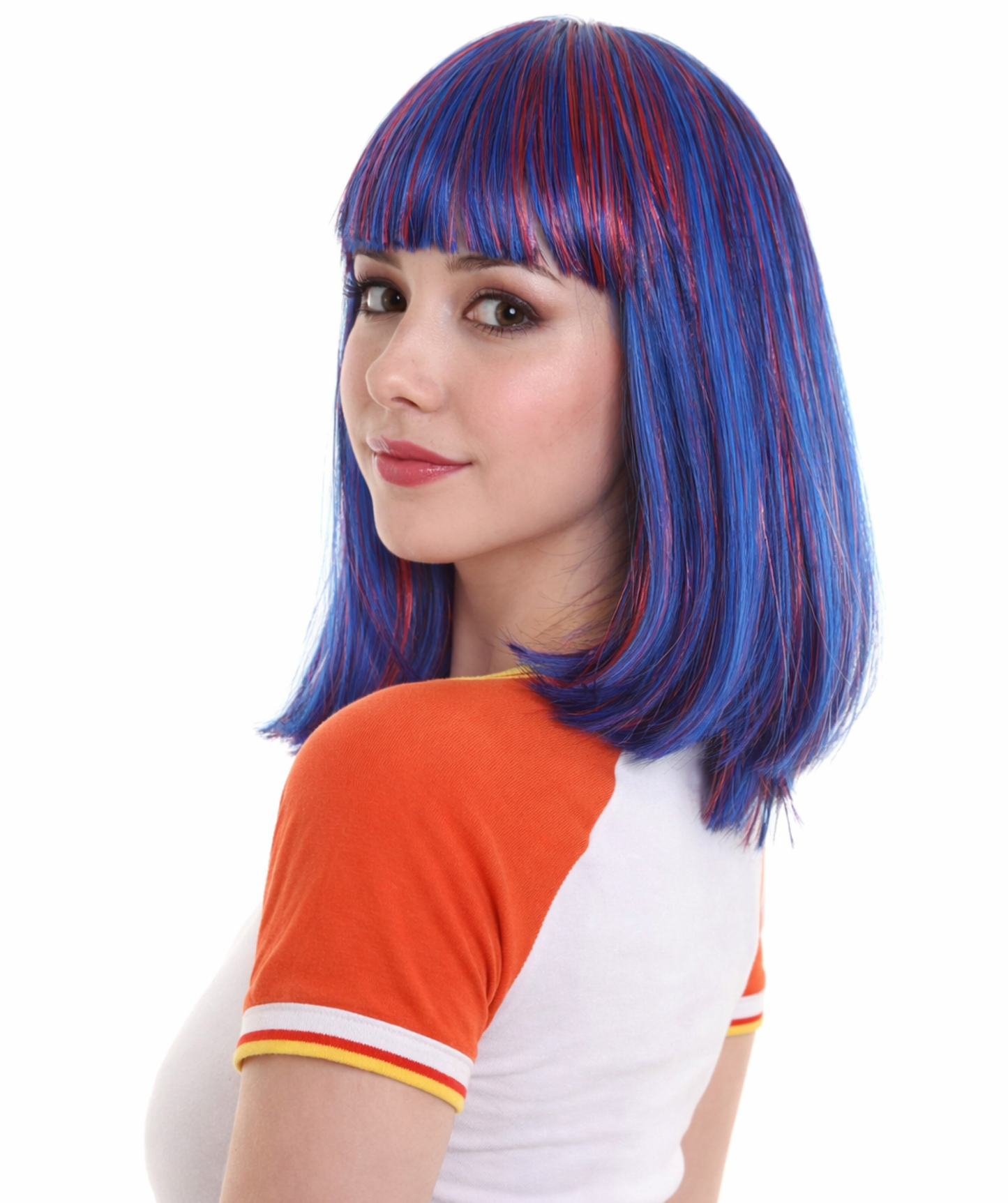 Bright Blue Bob with Blue Tinsel | Sparkly Celebrity Halloween Wig | Premium Capless Cap