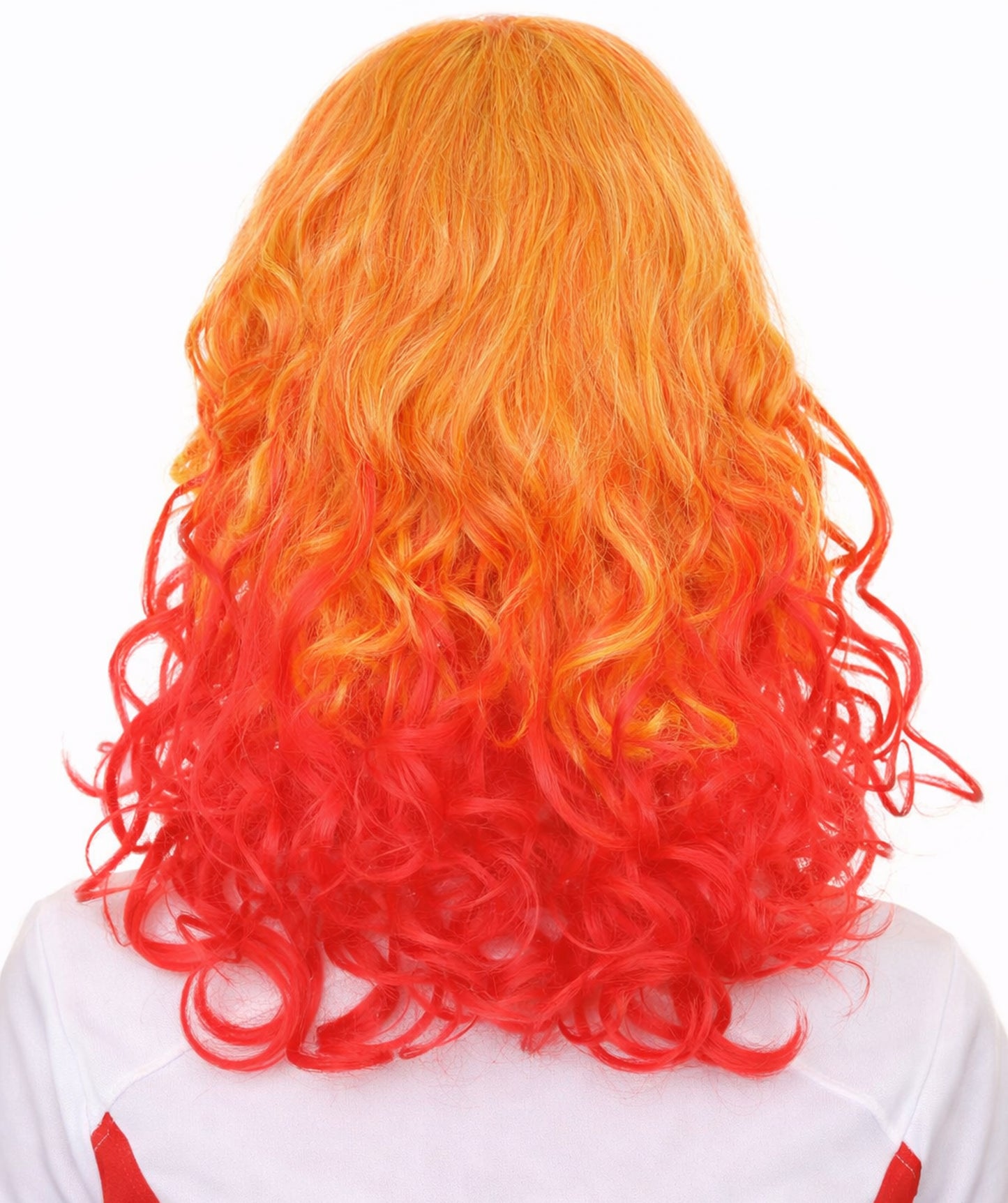 Womens Red and Yellow Two Tone Long Wavy Wig | Party Ready Fancy Cosplay Halloween Wig | Premium Breathable Capless Cap