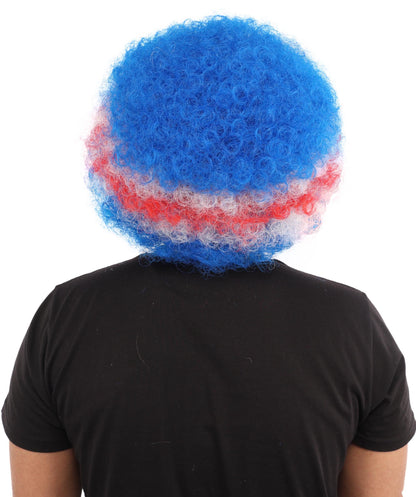 HPO Adult Unisex Cabo Verde Sports Clown Wig – Curly Flag-Themed Wig for Football Fans & Parades  | Synthetic Fiber Headpiece with Standard Cap
