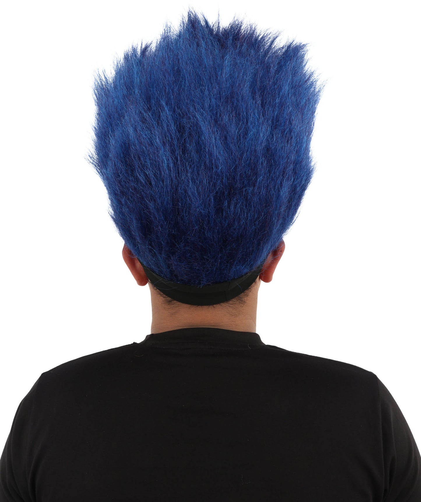HPO Adult Men's Red and Blue Mohawk Wig | Tall Spiky Texture Flame-retardant Synthetic Fiber Headband Design | Halloween Themed Party Championship Parade Accessory
