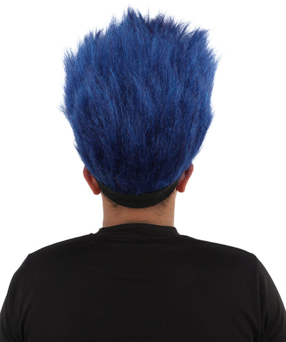 HPO Adult Men's Red and Blue Mohawk Wig | Tall Spiky Texture Flame-retardant Synthetic Fiber Headband Design | Halloween Themed Party Championship Parade Accessory