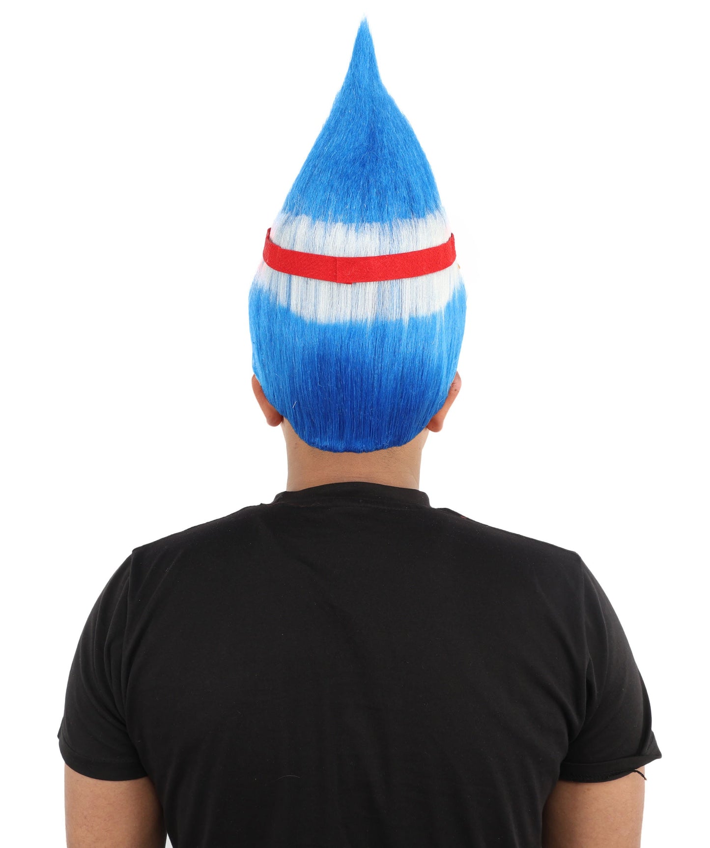 HPO Adult Unisex Cabo Verde Sports Troll Wig – Spiky Fan Wig in National Colors for Patriotic Events and Football Matches | Synthetic Fiber Headpiece with Capless Cap