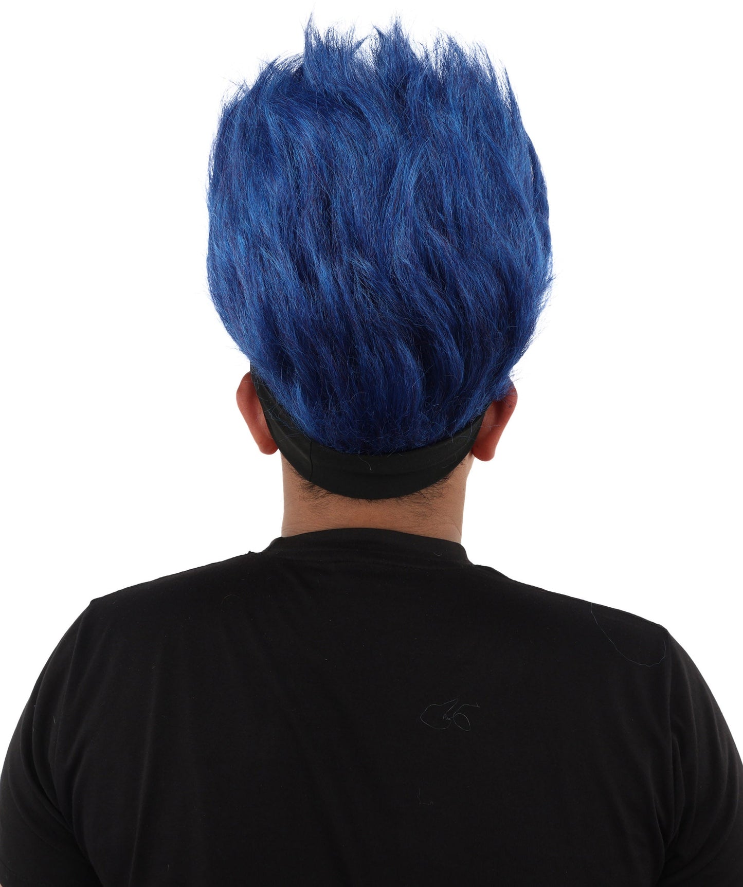 HPO Adult Men's Navy Blue and White Mohawk Wig | Spiky Upright Flame-retardant Synthetic Fiber Headband Design | Halloween Themed Party Football Fan Gear