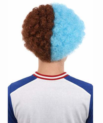 Wine and Sky Blue Split Tone Curly Wig |