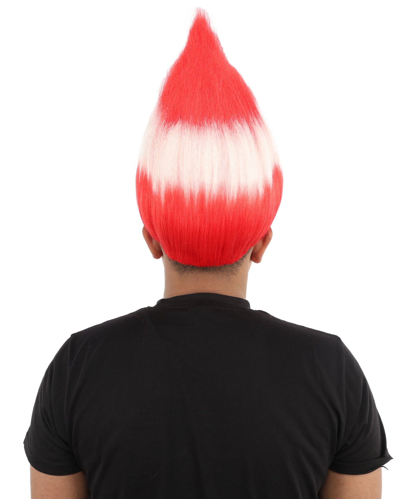 HPO Adult Austria Flag Troll Wig | 15 Inch Upright Spiked Red White Stripe Design | Sports Event National Holiday Parade Soccer Match Fan Gear