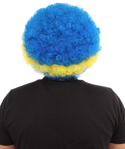 Curacao Flag Afro Wig | 11 Inch Blue Yellow Stripe White Stars Design | Sports Event National Holiday Parade Soccer Match Fan Gear
