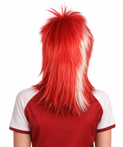 Denmark Flag 80's Mullet Red and White Wig