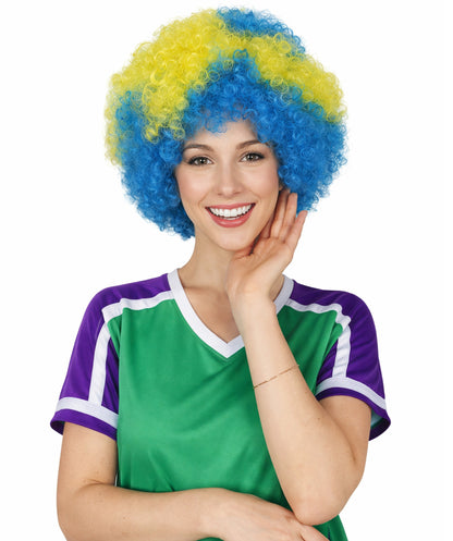 Sweden Flag Sport Afro Blue and Yellow Wig
