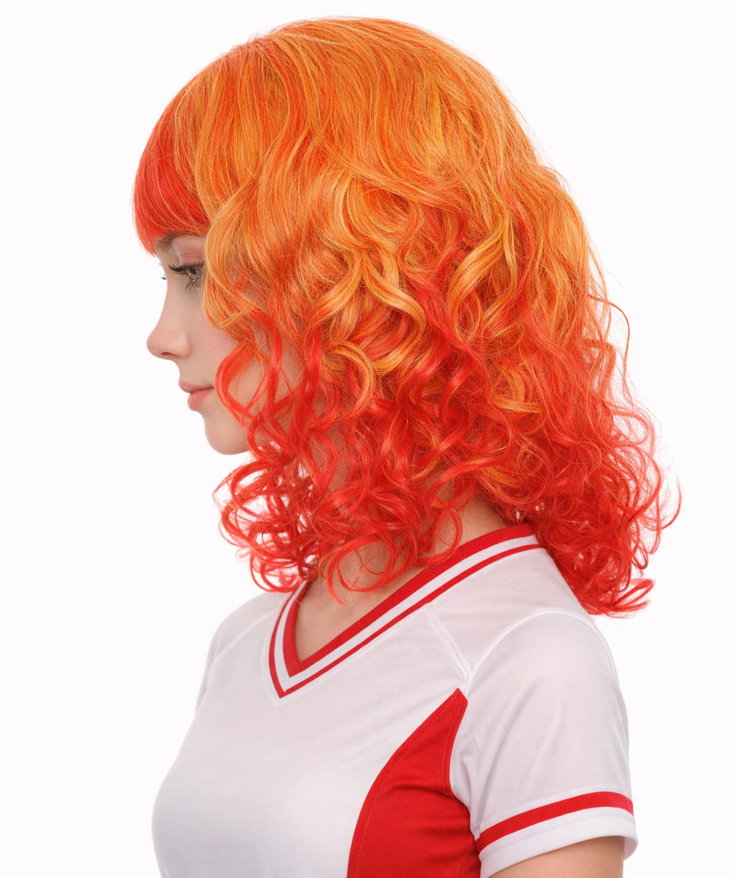 Womens Red and Yellow Two Tone Long Wavy Wig | Party Ready Fancy Cosplay Halloween Wig | Premium Breathable Capless Cap