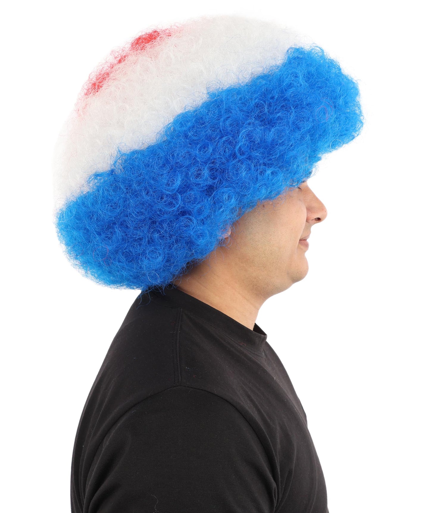 HPO Adult Tricolor Afro Style Netherlands Flag Wig | Flame-retardant Synthetic Fiber with Capless Construction | Ideal for Party, Halloween, Cosplay, Theater, Drag, Performance, Costume Events