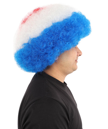 HPO Adult Tricolor Afro Style Netherlands Flag Wig | Flame-retardant Synthetic Fiber with Capless Construction | Ideal for Party, Halloween, Cosplay, Theater, Drag, Performance, Costume Events