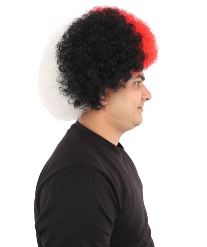 HPO Adult Unisex Jordan Flag Clown Wig – Curly Red, Black, and Green Sport Hairpiece | Ideal for  National Celebrations & Parties