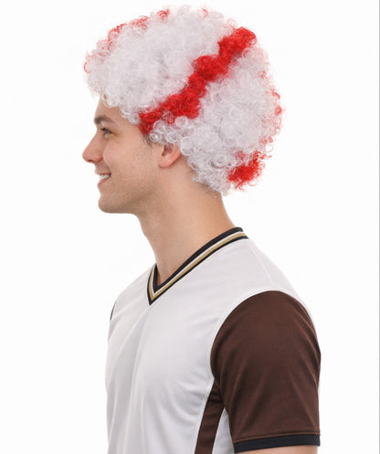 England Flag Afro Red and White Wig
