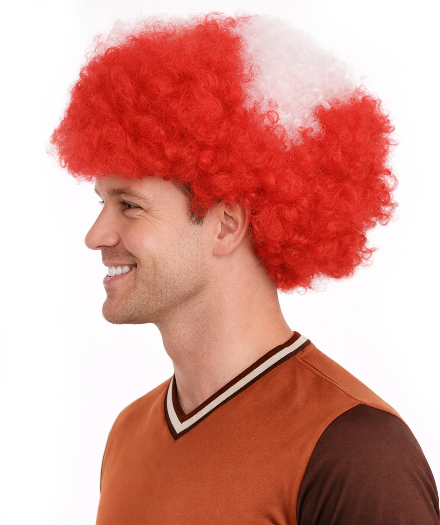 Switzerland Flag Afro Red and White Wig