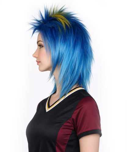 Sweden Flag 80's  Mullet Blue and Yellow Wig
